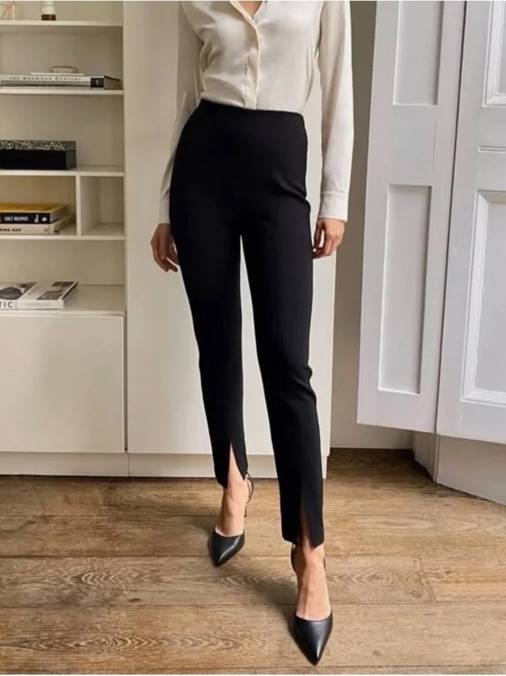 NEW ARITZIA Babaton Jotham Pant Black High-Waist Slim Ankle Front Slit Notch 6